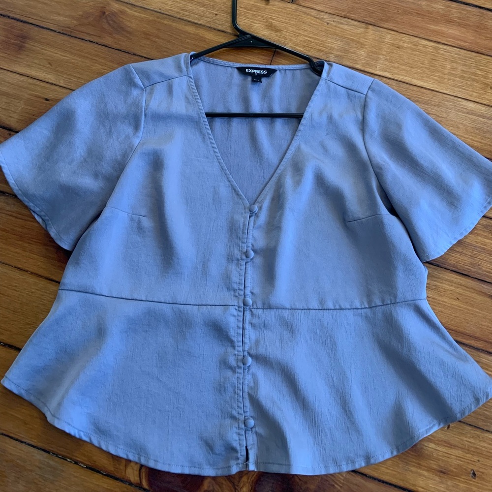 Silver colored flowy blouse